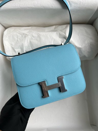 Constance Epsom Candy Blue Silver Hardware PHW 18cm Full Handmade