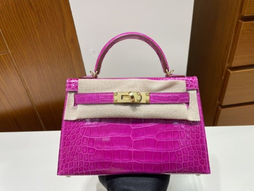 Mini kelly ll Alligator shiny J5 Rose pink Gold Hardware PHW 19cm Full Handmade