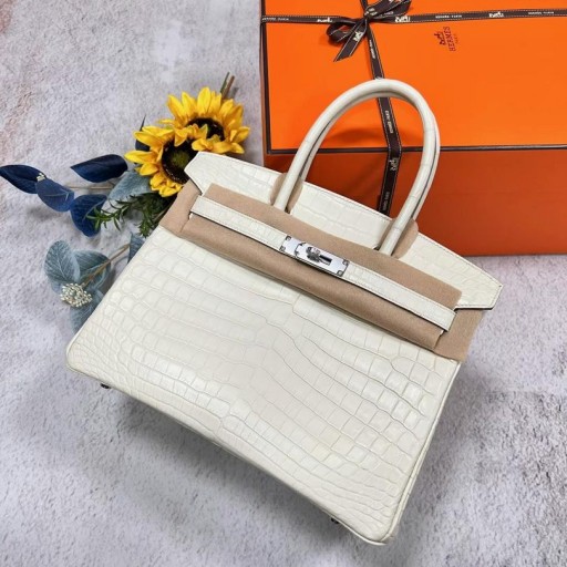 Birkin Matte crocodile 8L Creamy white Silver Hardware 30cm Full Handmade
