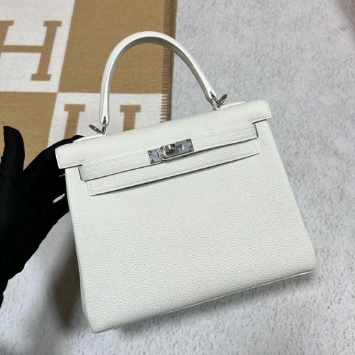 Kelly Togo 01 pure white Silver Hardware Phw 25cm Full Handmade