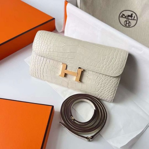 Constance to go Matte Alligator Crocodile 8L Creamy White Gold Hardware Ghw 26cm Full Handmade