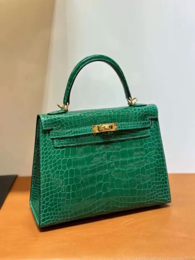 Kelly shiny alligator crocodile 6Q Emerald green Gold Hardware 25cm Full Handmade Ghw