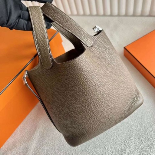 Picotin Clemence Ck18 Etoupe Grey Silver Hardware 18cm Full Handmade Phw