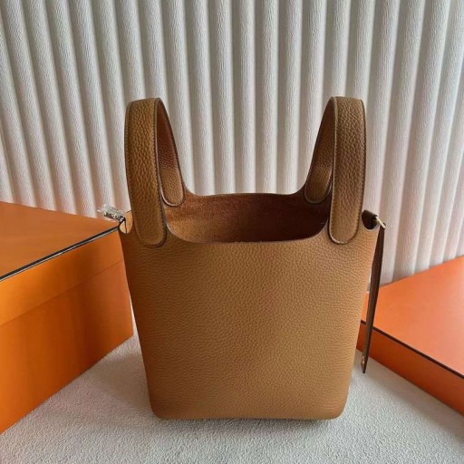 Picotin Clemence 2S sesame brown Gold Hardware 18cm Full Handmade Ghw