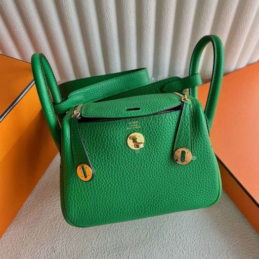 Bags Mini Lindy Clemence 1K Bamboo green Gold Hardware 19cm Full Handmade Ghw