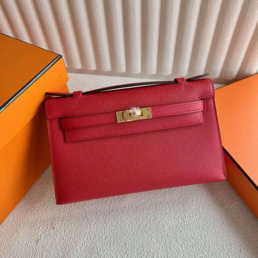 Mini Kelly Pochette Epsom Q5 Bright Red Gold Hardware 22cm Full Handmade Ghw