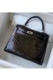 Kelly Alligator Shiny Black Silver Hardware 25cm Full Handmade