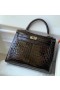 Kelly Alligator Shiny Black Silver Hardware 25cm Full Handmade
