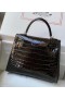 Kelly Alligator Shiny Black Silver Hardware 25cm Full Handmade