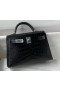 Mini Kelly Alligator Matte Black Silver Hardware 19cm Full Handmade