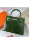Kelly Shiny Nilo Crocodile V6 Jungle green Silver Hardware Phw 25cm Full Handmade