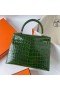Kelly Shiny Nilo Crocodile V6 Jungle green Silver Hardware Phw 25cm Full Handmade