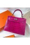 Kelly Shiny Alligator Crocodile J5 Deep Rose Pink Purple Silver Hardware Phw 25cm Full Handmade