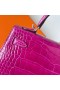Kelly Shiny Alligator Crocodile J5 Deep Rose Pink Purple Silver Hardware Phw 25cm Full Handmade