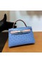 Mini Kelly Ostrich 7Q Blue & Cc94 Light Pink Silver Hardware 19cm Full Handmade Phw