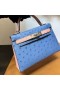 Mini Kelly Ostrich 7Q Blue & Cc94 Light Pink Silver Hardware 19cm Full Handmade Phw