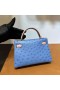 Mini Kelly Ostrich 7Q Blue & Cc94 Light Pink Silver Hardware 19cm Full Handmade Phw