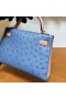 Mini Kelly Ostrich 7Q Blue & Cc94 Light Pink Silver Hardware 19cm Full Handmade Phw