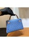 Mini Kelly Ostrich 7Q Blue & Cc94 Light Pink Silver Hardware 19cm Full Handmade Phw