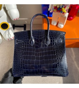 Birkin Alligator shiny 7k Blue saphir Silver Hardware GHW 25cm Full Handmade