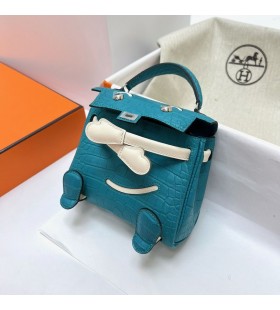 Kelly doll Swift & Alligator matte blue paon & Creamy white Silver Hardware Phw 16cm Full Handmade