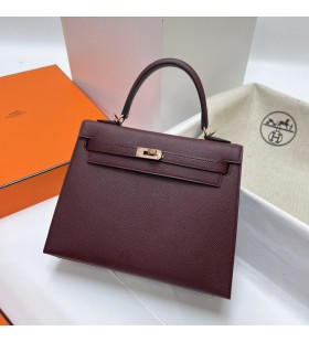 Kelly Epsom ck57 Bordeaux red Rose gold Hardware 25cm Full Handmade