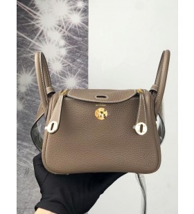 Mini Lindy Clemence Etoupe Grey Gold Hardware 20cm Full Handmade