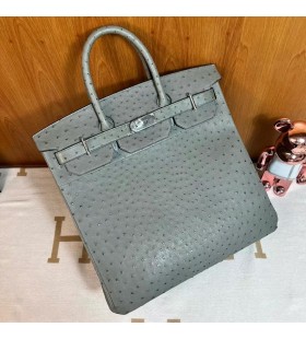 HAC Ostrich 8F tinware grey Silver Hardware 40cm Full Handmade