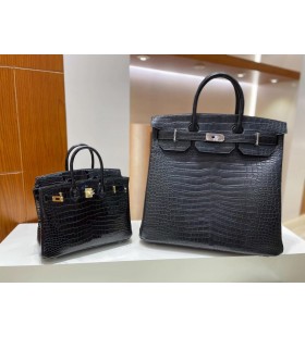Birkin Hac Matte Porosus Ck89 Black Silver Hardware Phw 40cm Full Handmade