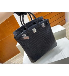 Birkin Hac Matte Porosus Ck89 Black Silver Hardware Phw 40cm Full Handmade