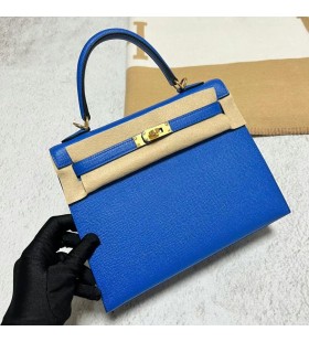 Kelly Epsom O8 Bright Blue Gold Hardware Ghw 25cm Full Handmade