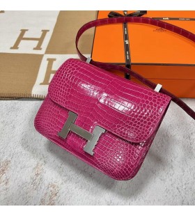 Constance Shiny Porosus 5j Rose pink Silver Hardware Phw 24cm Full Handmade