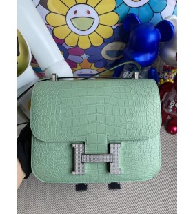 Constance Matte Alligator 6u New Mint green Crystal buckle PHW 24cm Full Handmade