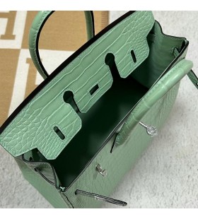Birkin Matte Alligator Crocodile 6U Mint green Silver Hardware 25cm Full Handmade