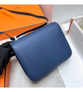 Constance Epsom S4 Deep Blue Enamel buckle Silver Hardware 24cm Full Handmade