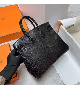 Birkin Lizard Leather Ck89 Black Silver Hardware Phw 25cm Full Handmade