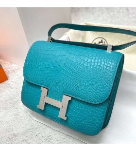 Constance Matte Alligator Crocodile 3z cyan Silver Hardware Phw 24cm Full Handmade