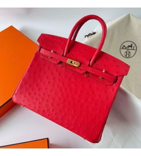 Birkin Ostrich Ck95 Ferrari red Gold Hardware Ghw 25cm Full Handmade