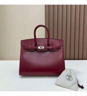 Birkin Sellier Box Ck55 Brownish Red Silver Hardware 25cm Full Handmade Phw