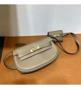 New Kelly Moove Swift Etoupe Grey Gold Hardware 17cm Full Handmade Ghw
