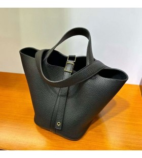 Picotin Clemence TC Leather CK89 Black Gold Hardware 18cm Full Handmade
