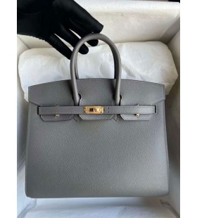 Birkin Sellier Epsom 0L Grey Gold Hardware 25cm Full Handmade Ghw