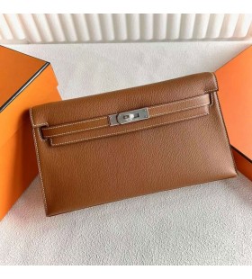 Kelly Elan Chevre Ck37 Golden Brown Silver Hardware 27cm Full Handmade Phw