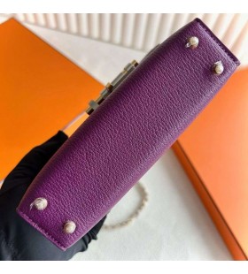 Verrou Touch Chevre & Shiny Alligator Crocodile N5 Gallon purple Silver Hardware 17.5cm Full Handmade Phw
