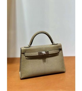 Mini Kelly Lizard Ck17 Twine grey Silver Hardware 19cm Full Handmade Phw