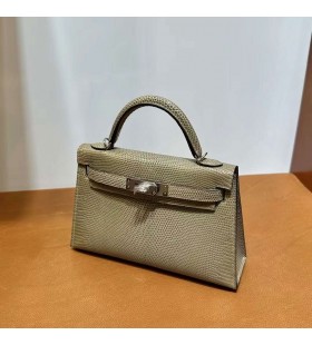 Mini Kelly Lizard Ck17 Twine grey Silver Hardware 19cm Full Handmade Phw