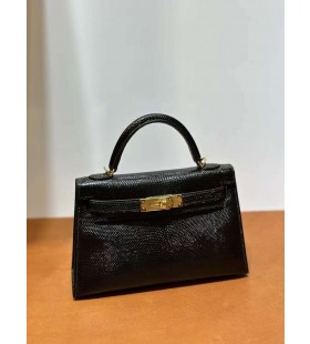 Mini Kelly Lizard Ck89 Black Gold Hardware 19cm Full Handmade Ghw