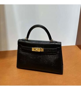 Mini Kelly Lizard Ck89 Black Gold Hardware 19cm Full Handmade Ghw