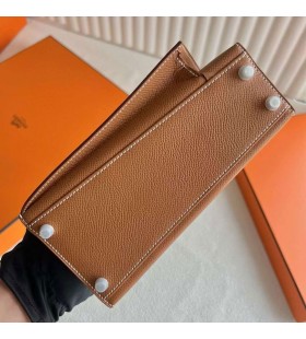 Kelly Desordre Epsom Ck37 Golden Brown Silver Hardware 20cm Full Handmade Phw