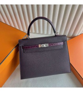Kelly Touch Epsom & Shiny Niloticus Ck59 Grape purple Silver Hardware 25cm Full Handmade Phw